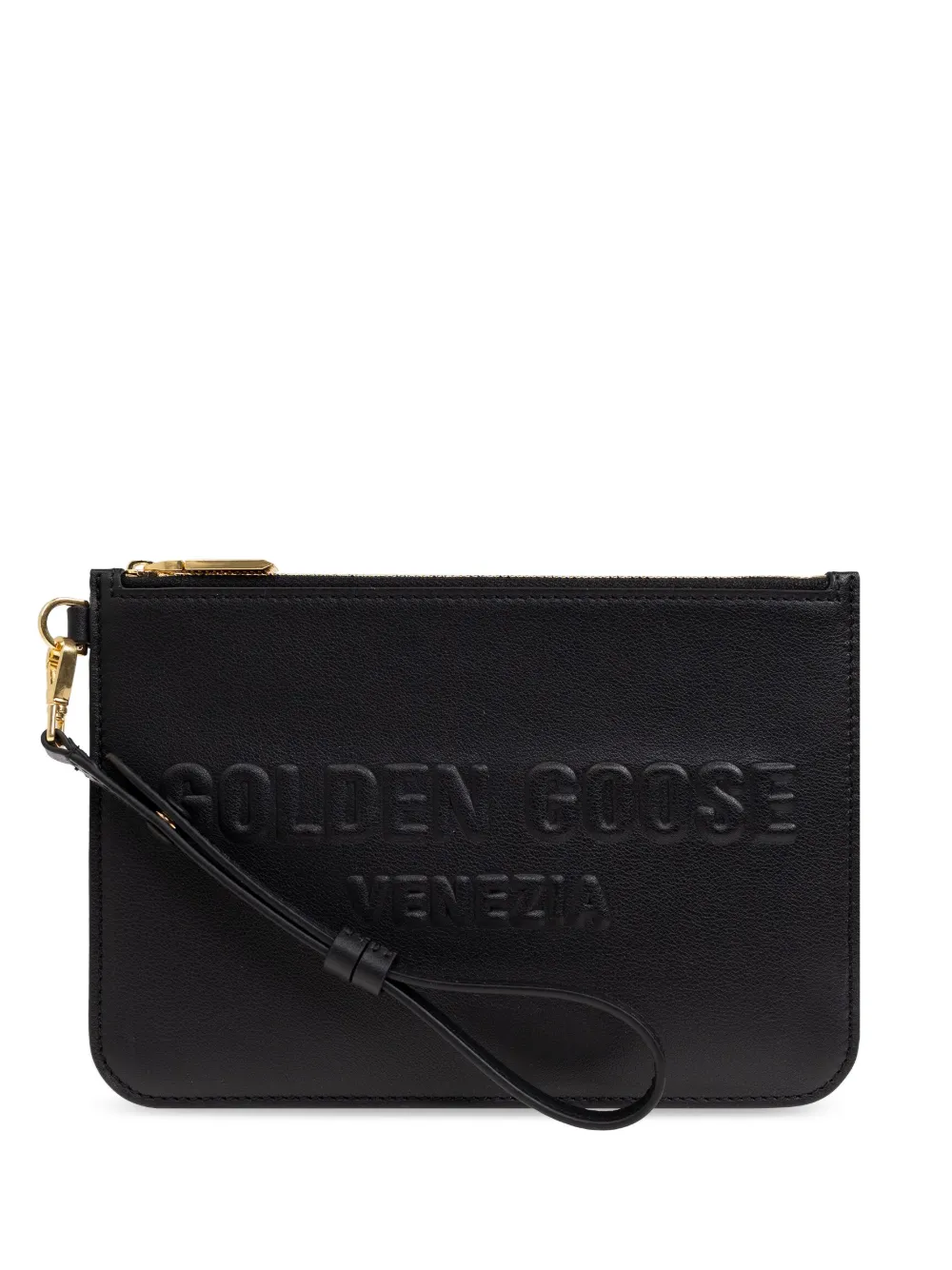 logo-embossed clutch bag