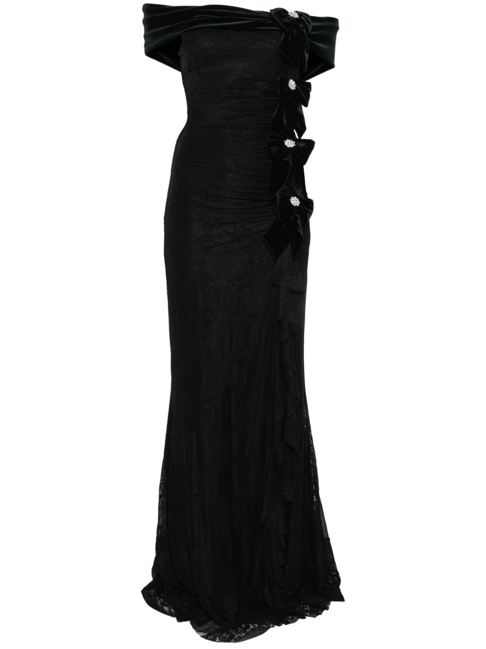 NISSA bow-detail lace maxi dress - Black