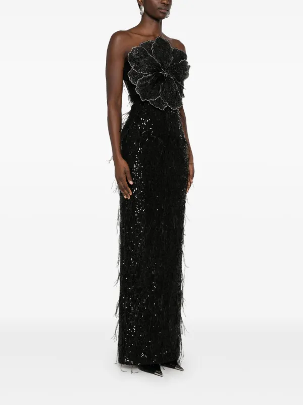 floral sequin maxi dress Strapless Sequin Floral Lace Maxi Dress Green