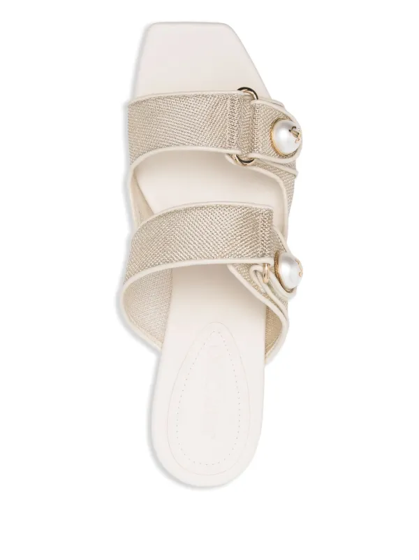 ☆大人気☆ JIMMY CHOO Fayence 95mm leather sandals FAYENCE SANDAL | Black Leather Flat Sandals with Pearl