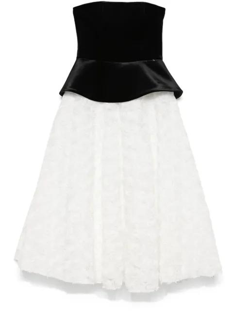 NISSA petal-layered velvet midi dress