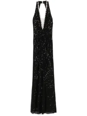 NISSA floral-appliqu Sequined Maxi Dress | Black | FARFETCH