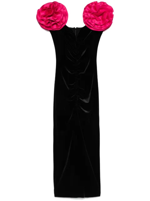 NISSA floral-appliqué velvet midi dress