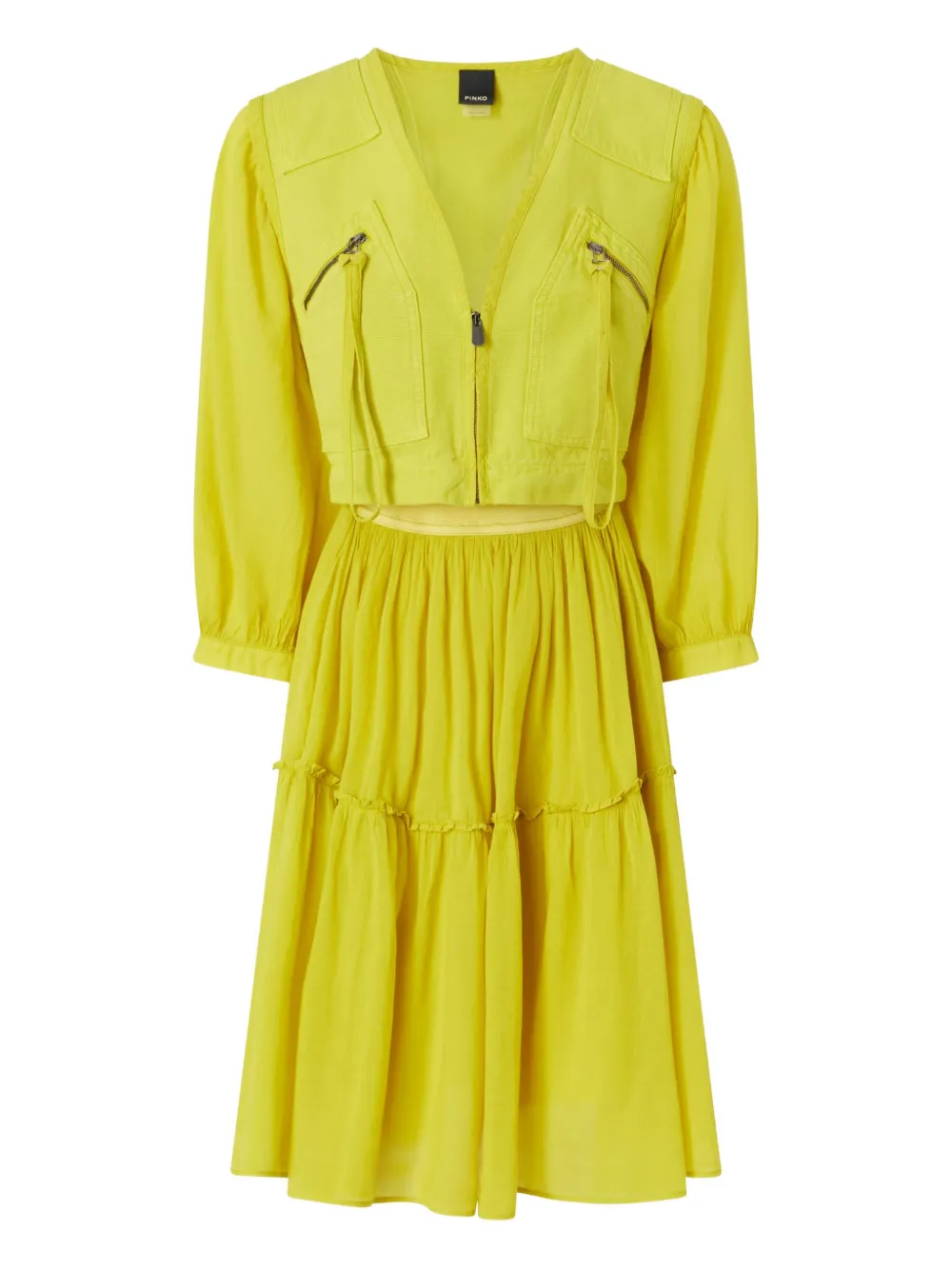PINKO zip-fastening tiered midi dress Geel