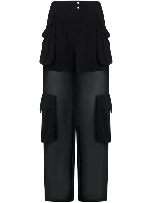 PINKO Sheer Cargo Pants | Black | FARFETCH