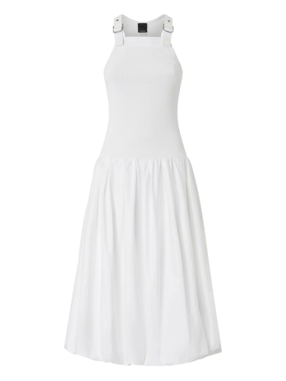 PINKO buckle-strap gathered midi dress - ホワイト PINKO buckle-strap gathered midi dress - ホワイト