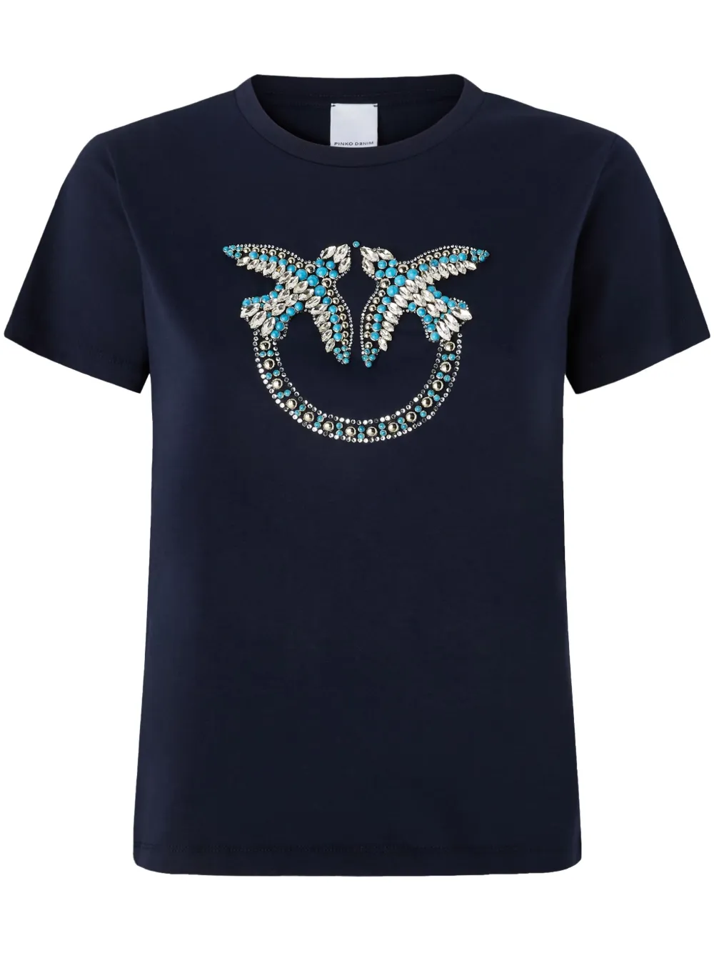 PINKO Love Birds-embroidered T-shirt Blauw