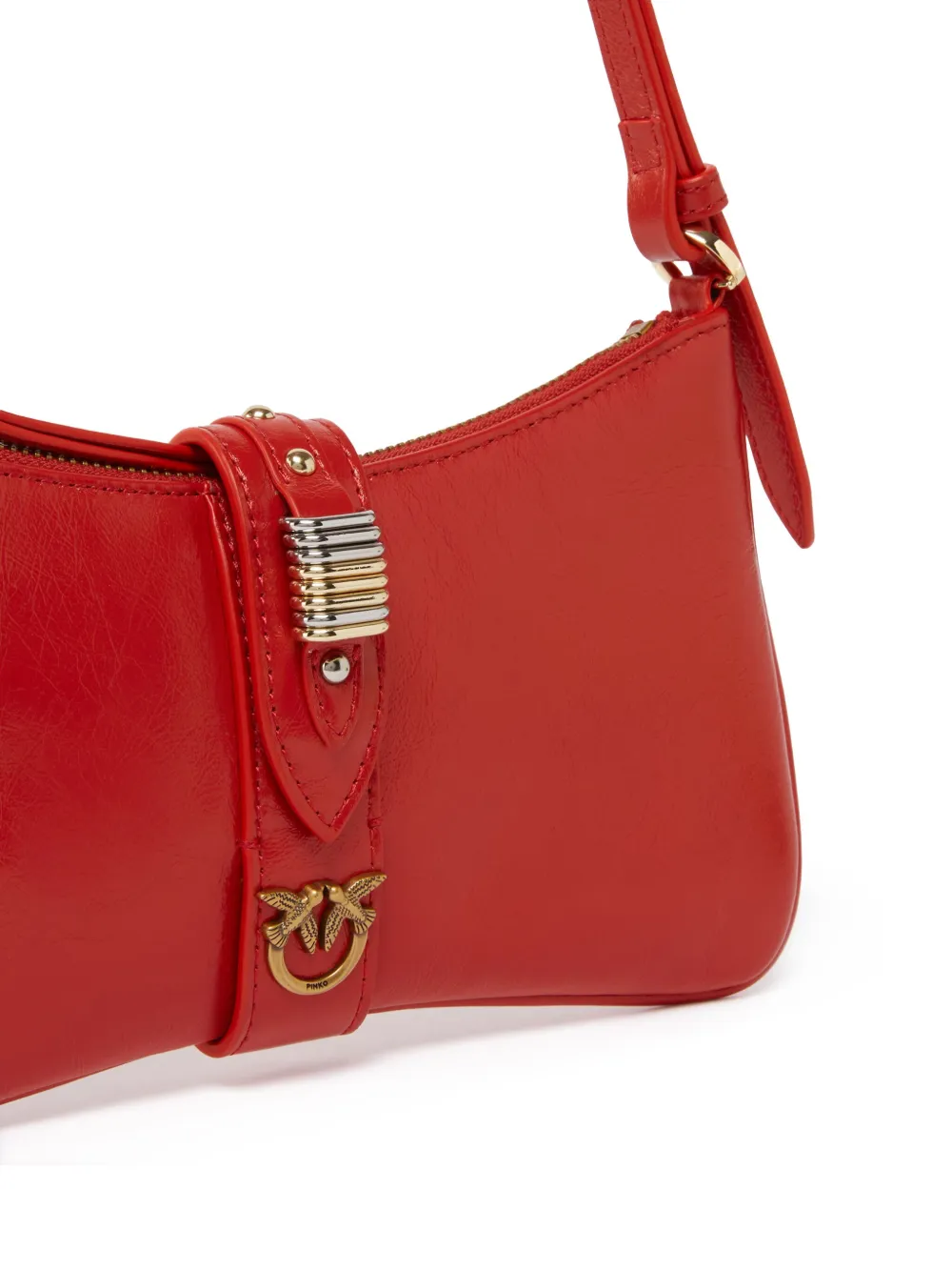 Pinko Red Leather Shoulder Bag With Gold Accents In 红色