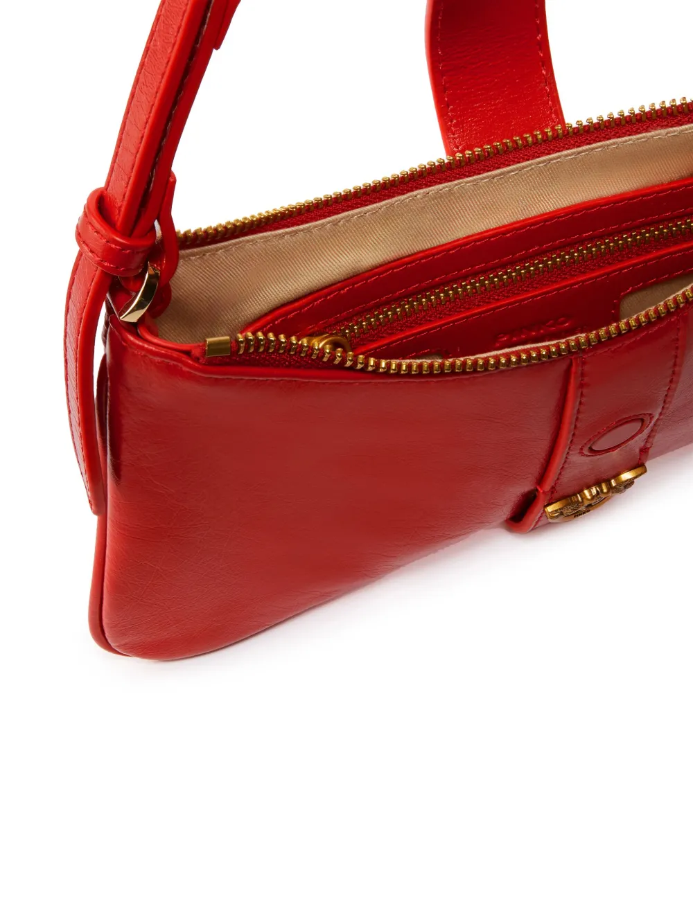 Pinko Red Leather Shoulder Bag With Gold Accents In 红色
