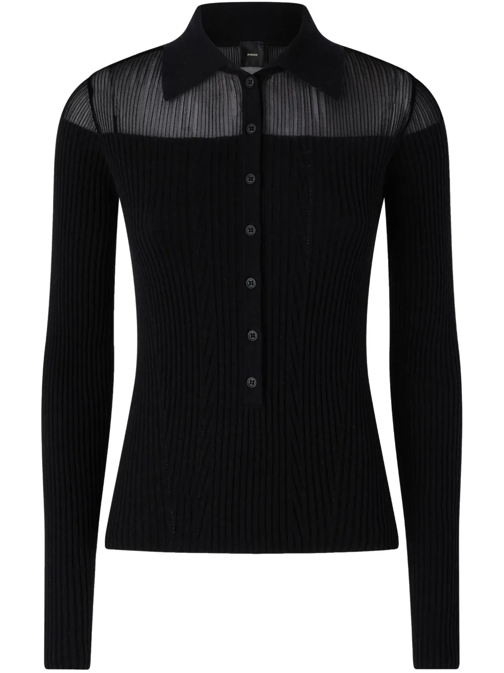 PINKO ribbed long-sleeved polo shirt Zwart