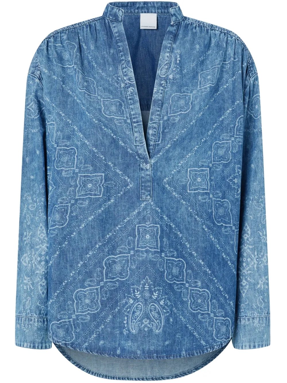 PINKO Denim blouse met bandanaprint Blauw