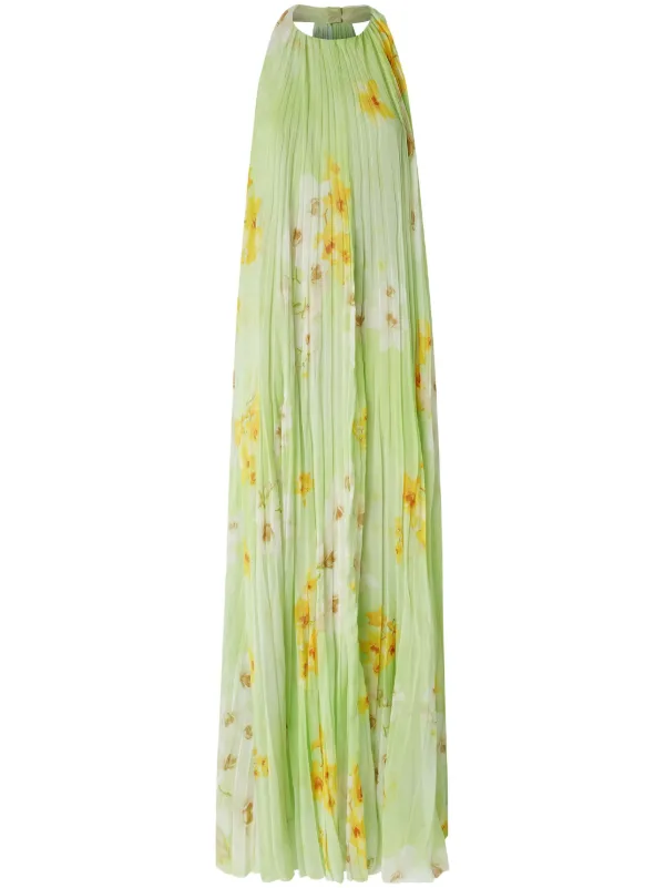 pinko floral-print maxi dress PINKO Maxi Dress Womans Size 4 Albanella Abito Emerald Green Floral Chiffon  NWT