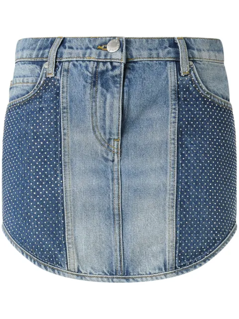 PINKO rhinestone-embellished denim skirt