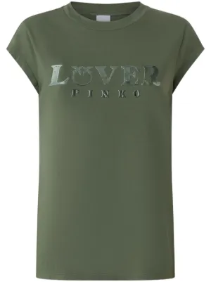 Tシャツ・カットソー PINKO Women Tops 105014A2GD T09 green Pinko women's cotton T-shirt with embroidered logo