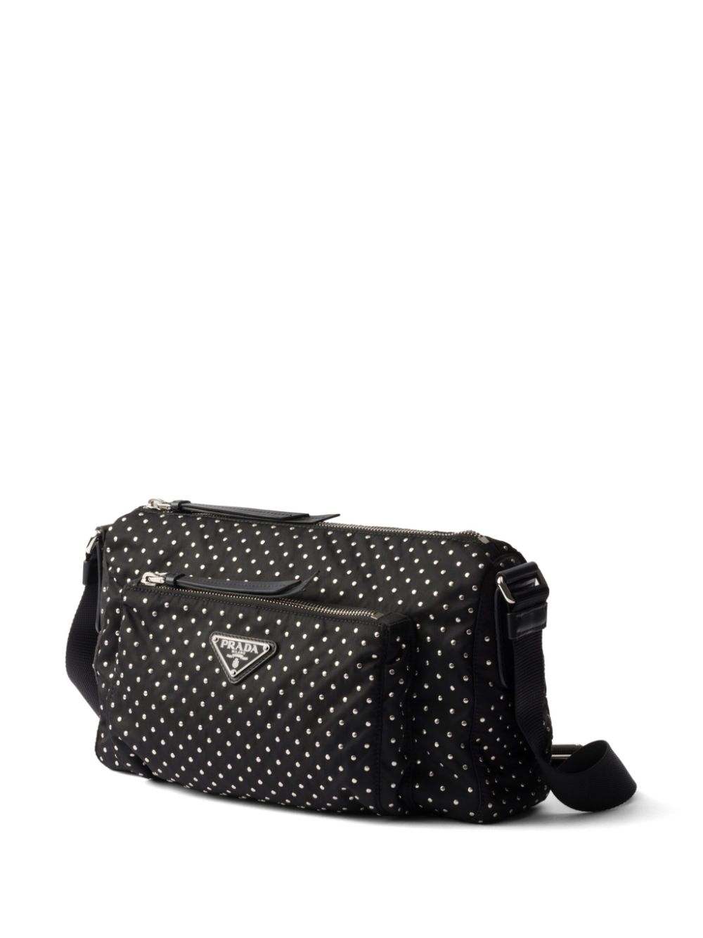 Prada studded Re-Nylon shoulder bag - Zwart