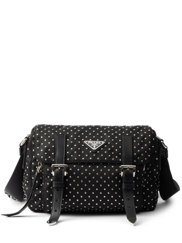 Prada Studded Re Nylon Shoulder Bag Black FARFETCH ID