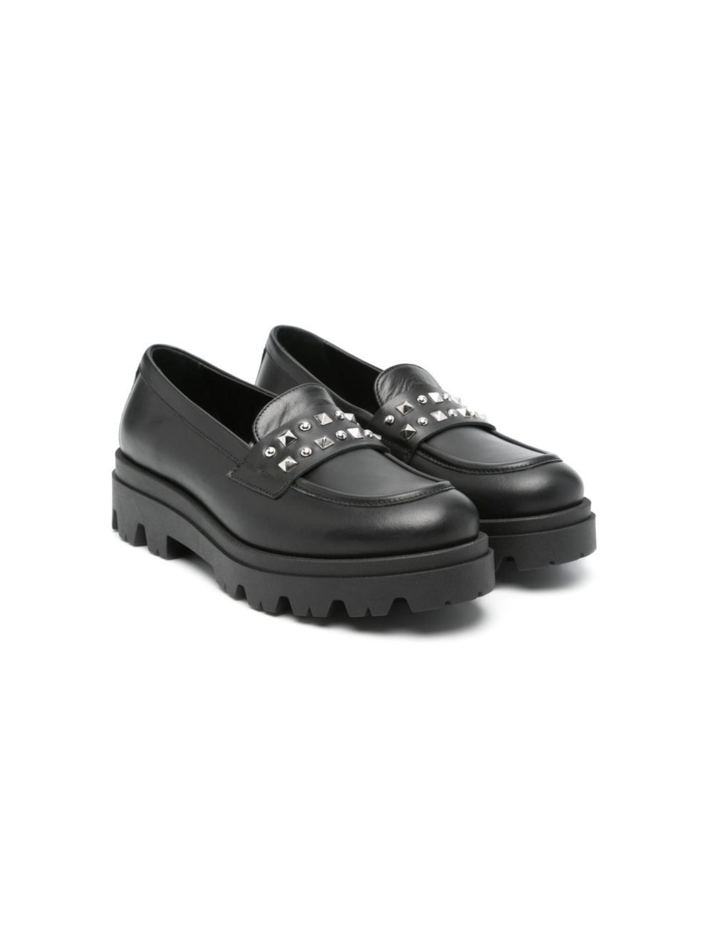 TWINSET Kids leather loafers Zwart