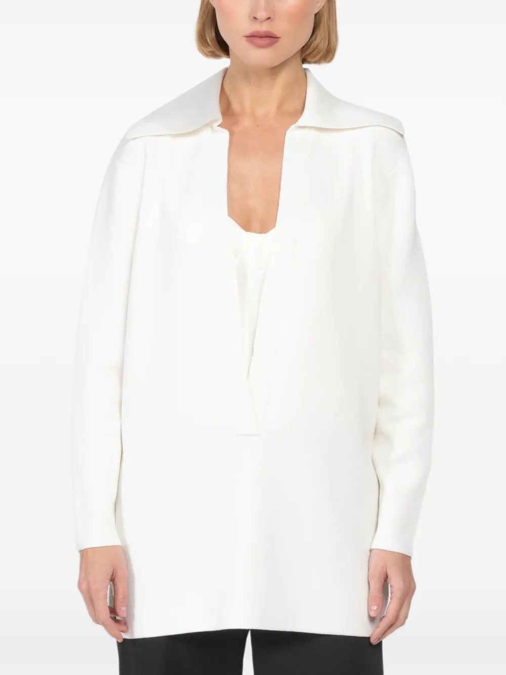 Brandon Maxwell Luma wide-collar side-slit blouse - White