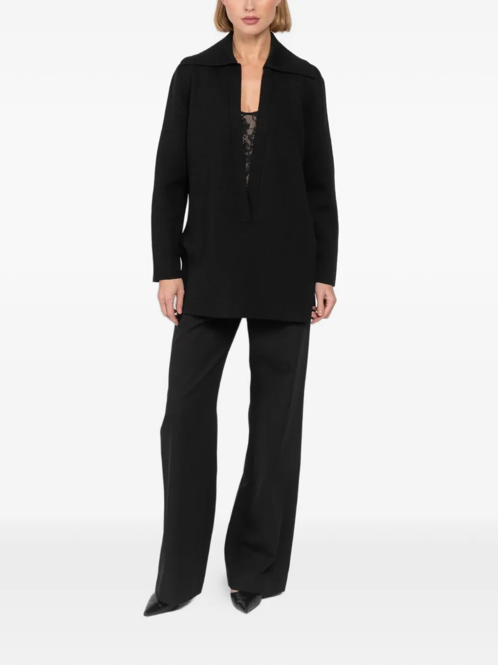 Brandon Maxwell Luma blouse met wijde kraag en V-hals - Zwart