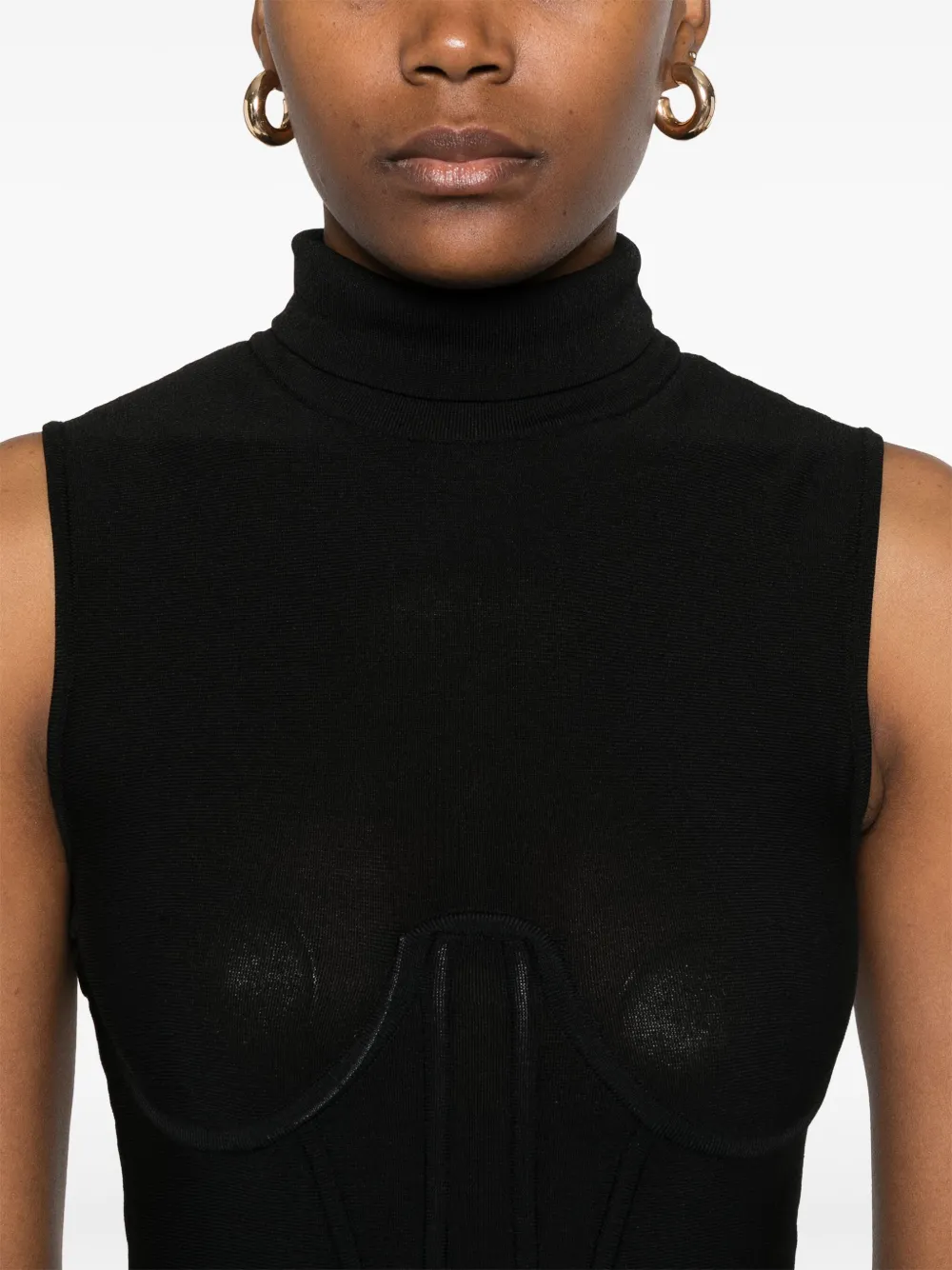Shop Nensi Dojaka Knitted Corset Bodysuit In Black