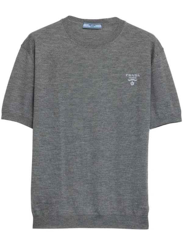 Prada Knitted T-Shirt | Grey | FARFETCH
