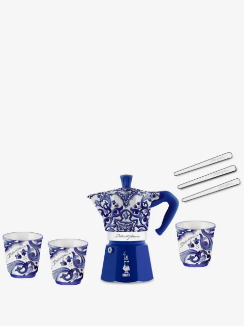 Bialetti set para tres personas Moka Express Blu Mediterrane de Bialetti x Dolce & Gabanna