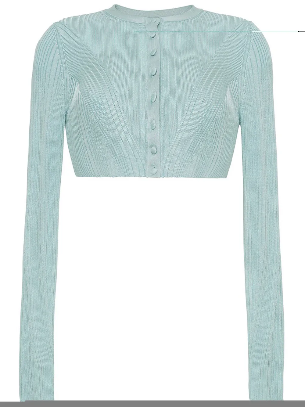Adam Lippes Pointelle Compact Jacquard Crewneck Crop Cardigan In Blue