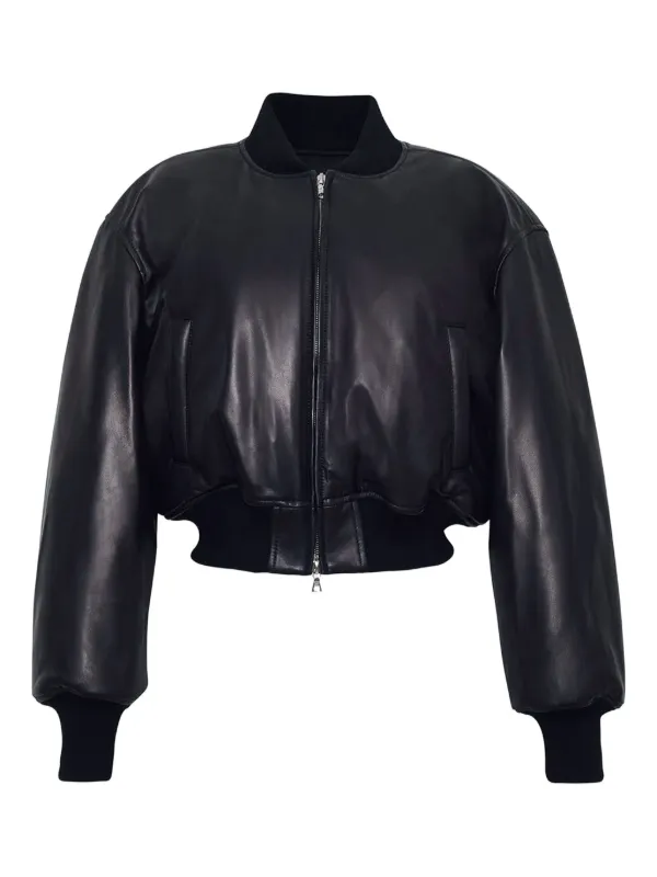 Adam Lippes Leather Bomber Jacket in Black
