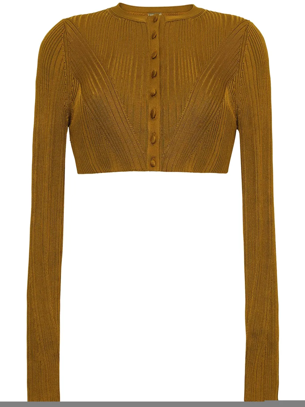 Adam Lippes Crop Silk Engineered Rib Cardigan In Brown