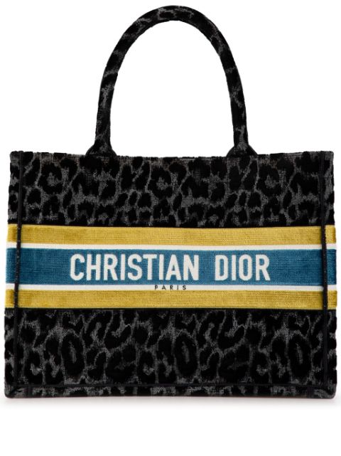 Christian Dior 2021 Medium Velvet Leopard Mizza Book tote bag Women