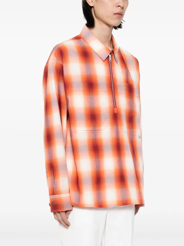 orange and white checkered dress shirt Long Sleeve Orange and White Classic Button Down Collar Check Shirt with Magnetic Closures Orange and White / 3XL