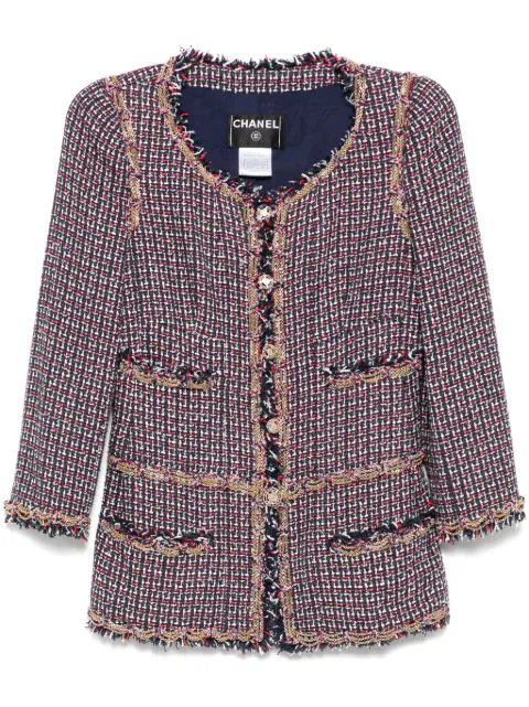 CHANEL Pre-Owned chamarra de tweed con cadena 2008