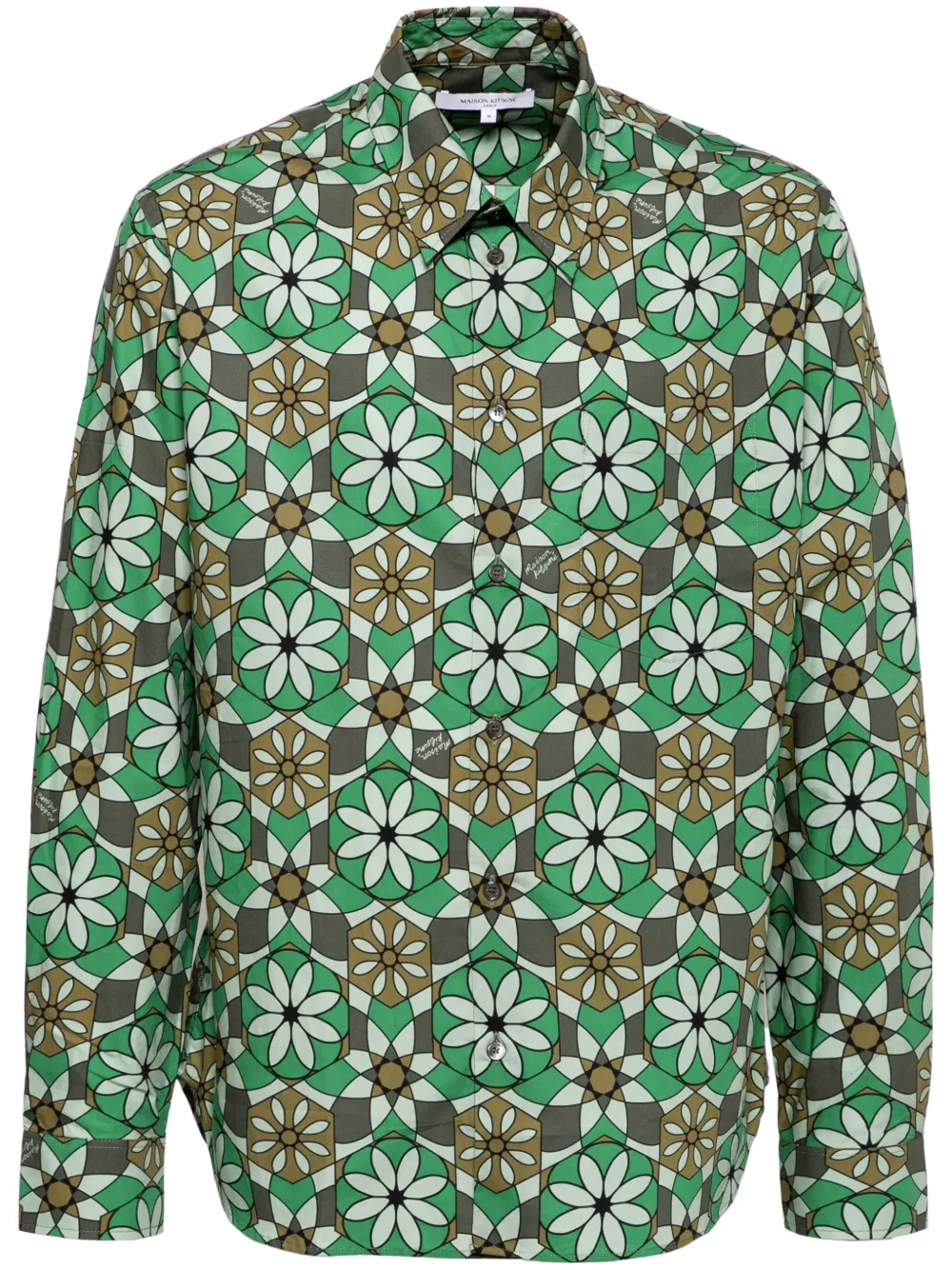 Maison Kitsuné Overhemd met bloemenprint Groen