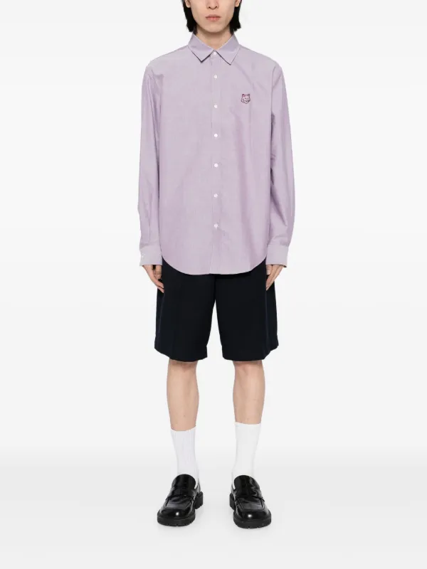 Maison Kitsuné Fox Head-embroidered Shirt | Purple | FARFETCH