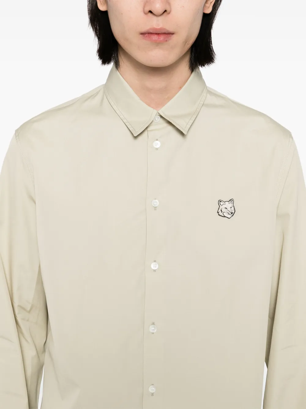 Maison Kitsuné Overhemd met geborduurde vossenkop Beige
