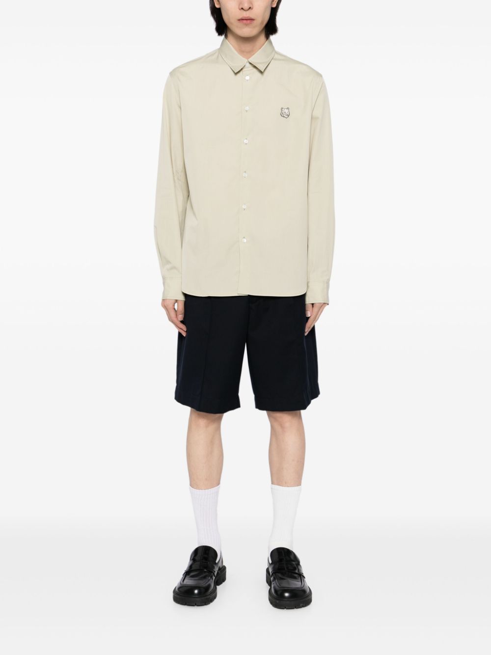 Maison Kitsuné Fox Head-embroidered shirt - Beige