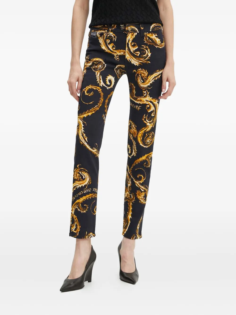 Versace Jeans Couture Baroque-print Jeans In Black