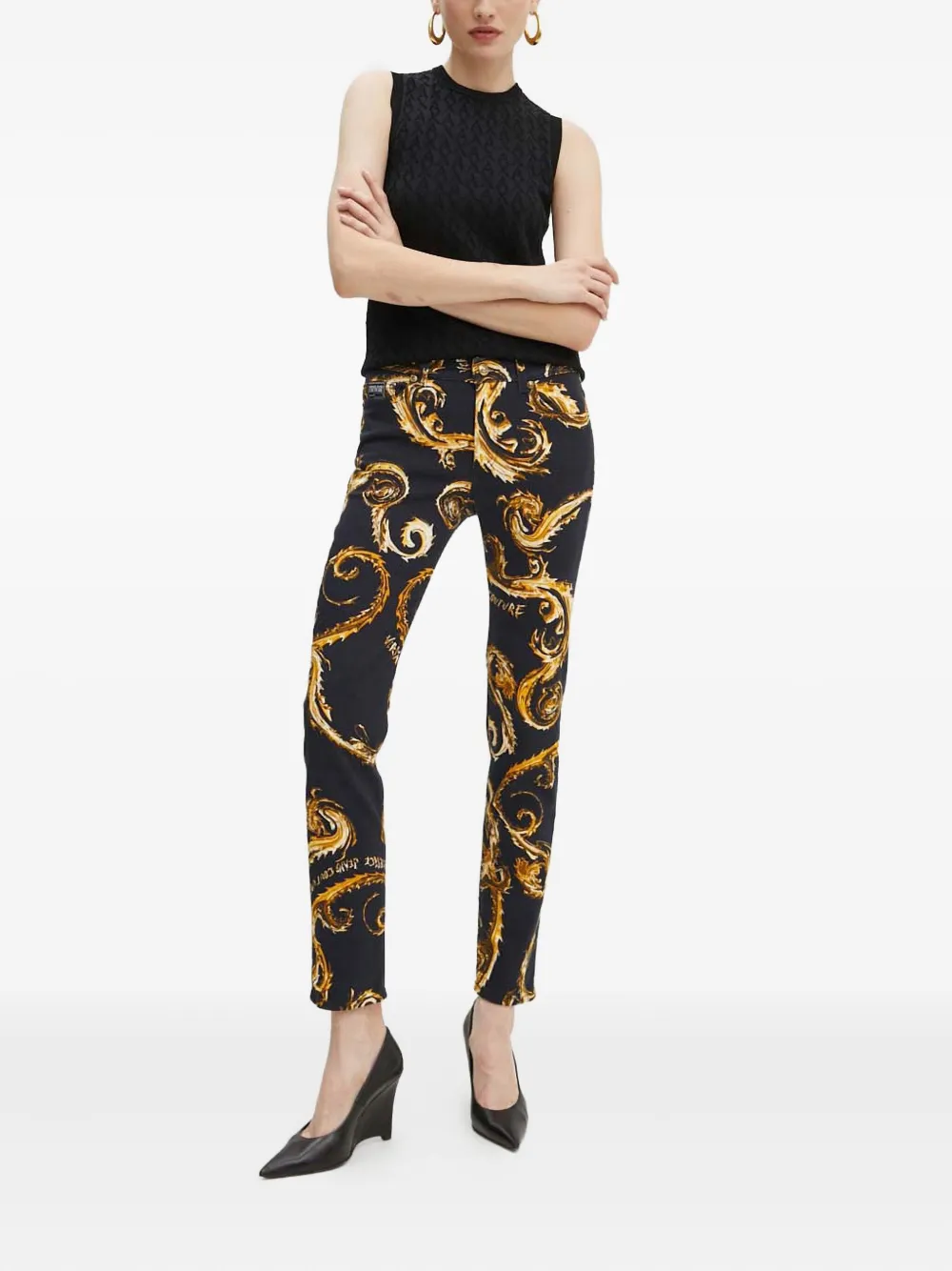 Versace Jeans Couture Baroque-print Jeans In Black