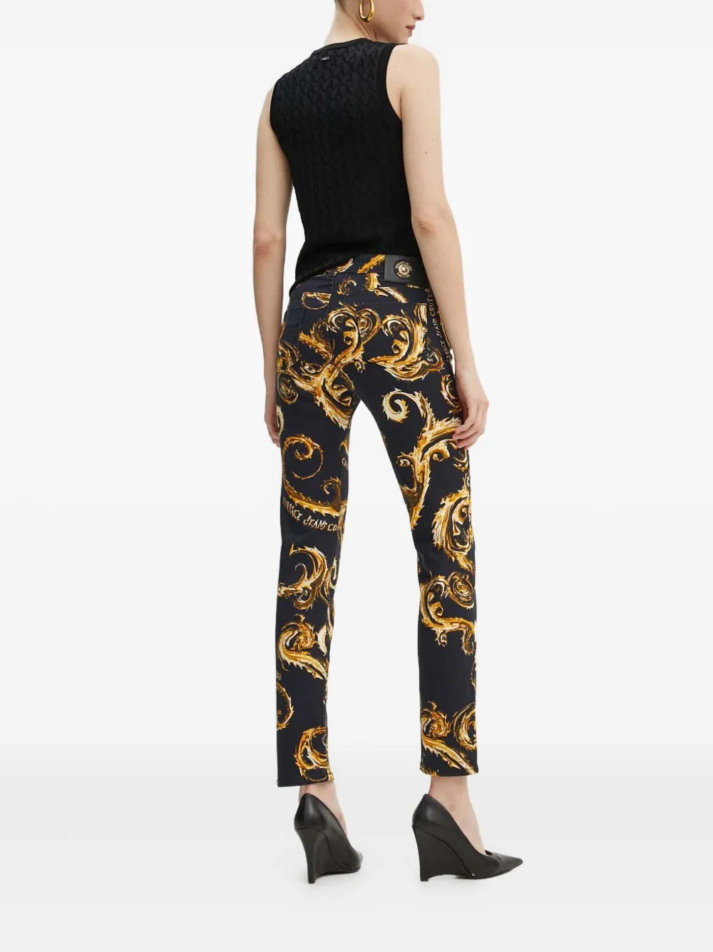Versace Jeans Couture Baroque-print Jeans In Black