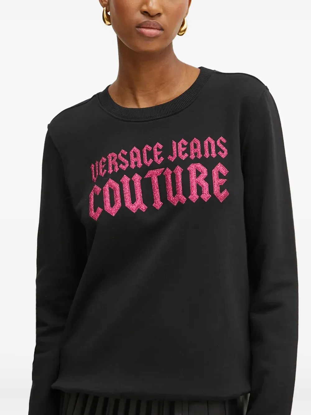 Versace Jeans Couture Sweater met logo en ronde hals Zwart