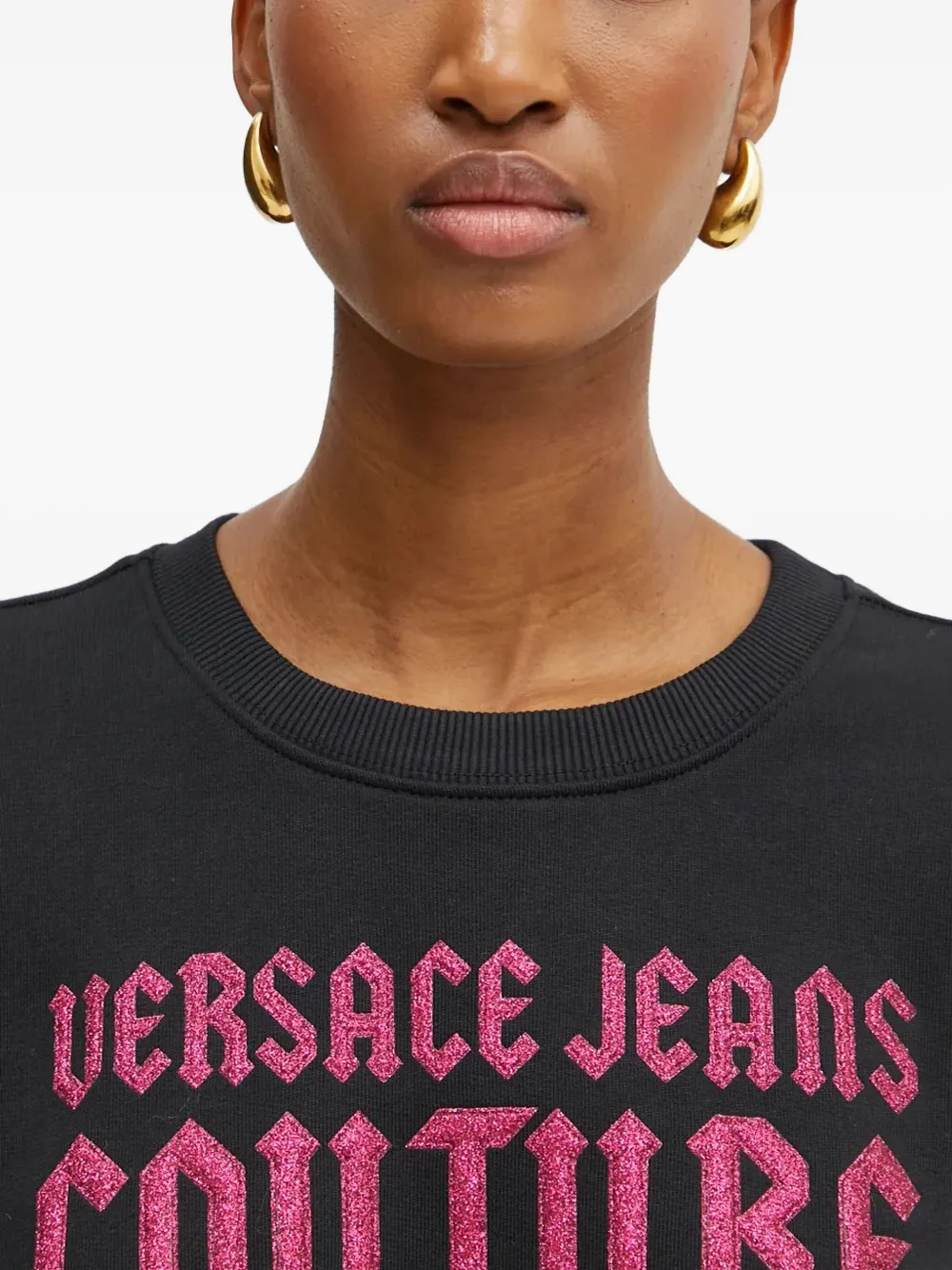 Versace Jeans Couture Sweater met logo en ronde hals Zwart