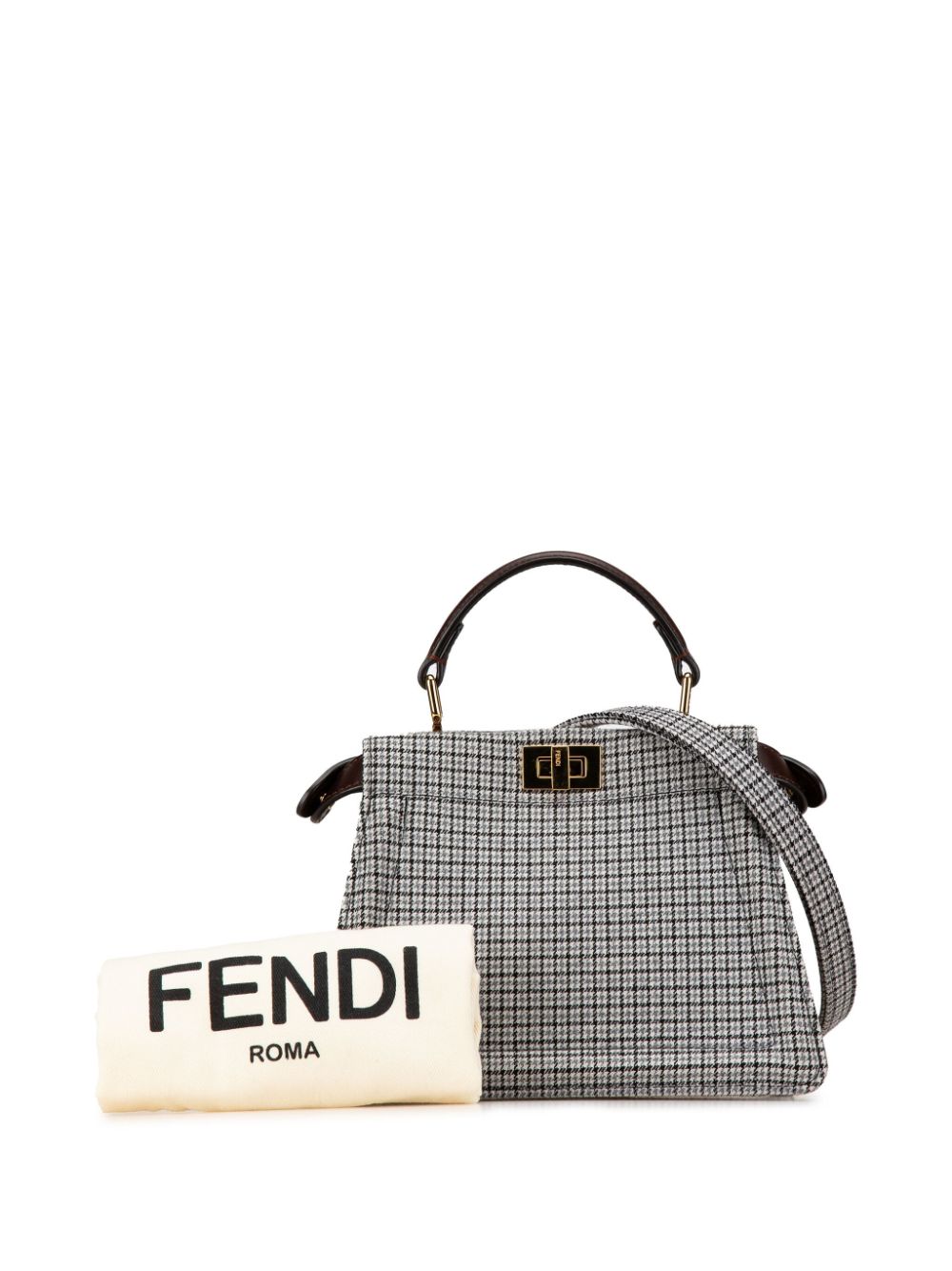 Fendi Pre-Owned 2010-2024 Small Wool Peekaboo ISeeU Houndstooth satchel - Grijs