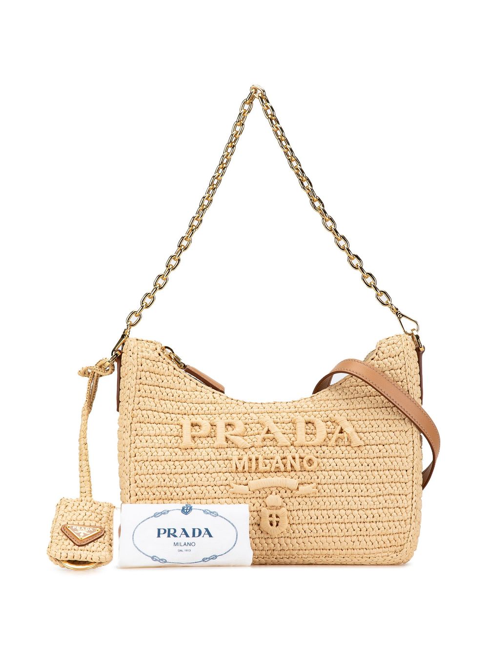 Prada Pre-Owned 2023 Mini Yarn Raffia Effect Crochet Re Edition 2000 satchel - Bruin