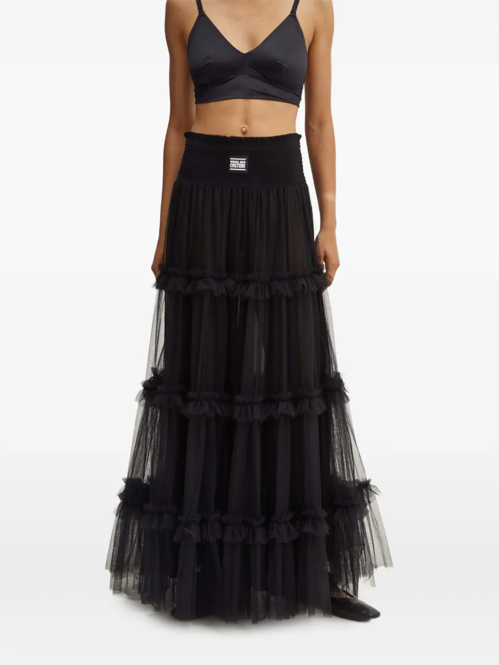 Versace Jeans Couture ruffled smocked midi dress - Black