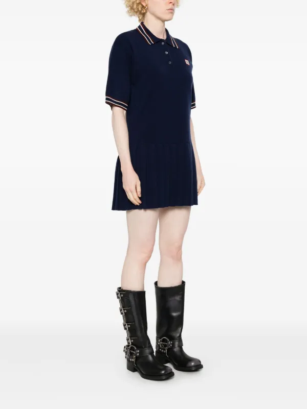 Miu Miu logo-patch Mini Dress | Blue | FARFETCH GR