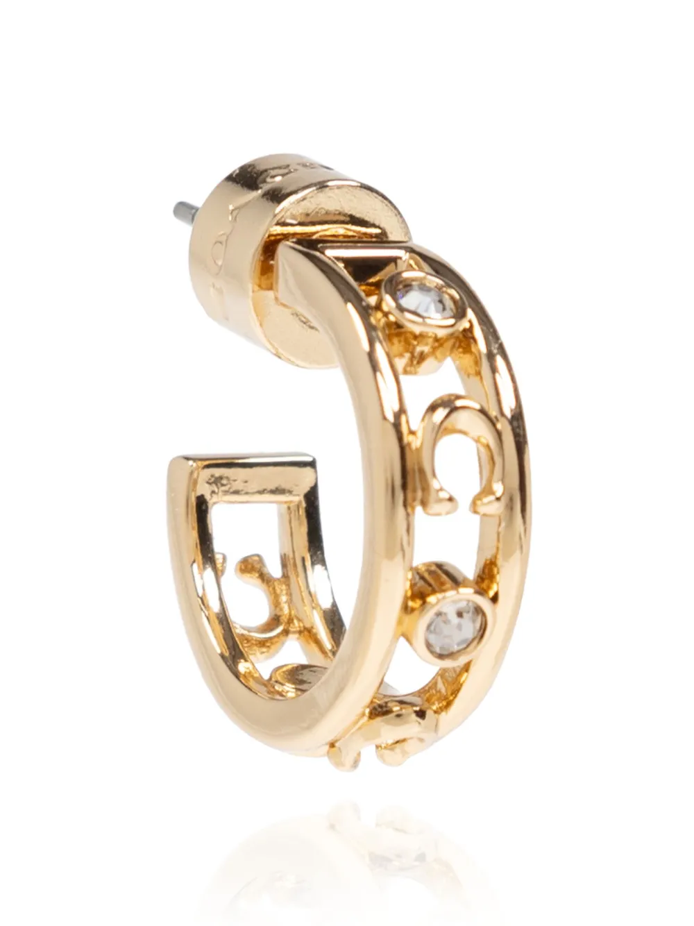 Coach Logo Crystal-embellished Hoop Earrings In Gold