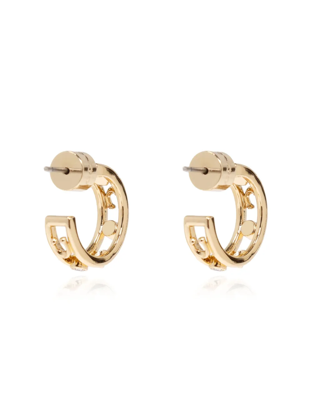 Coach Logo Crystal-embellished Hoop Earrings In Gold