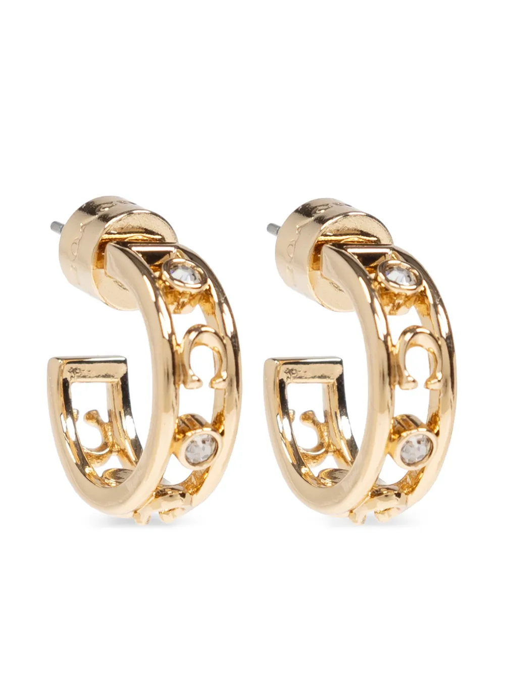Coach Logo Crystal-embellished Hoop Earrings In Gold