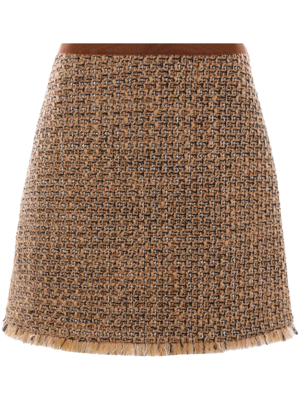 Valentino Frayed Wool-blend Tweed Mini Skirt In Brown