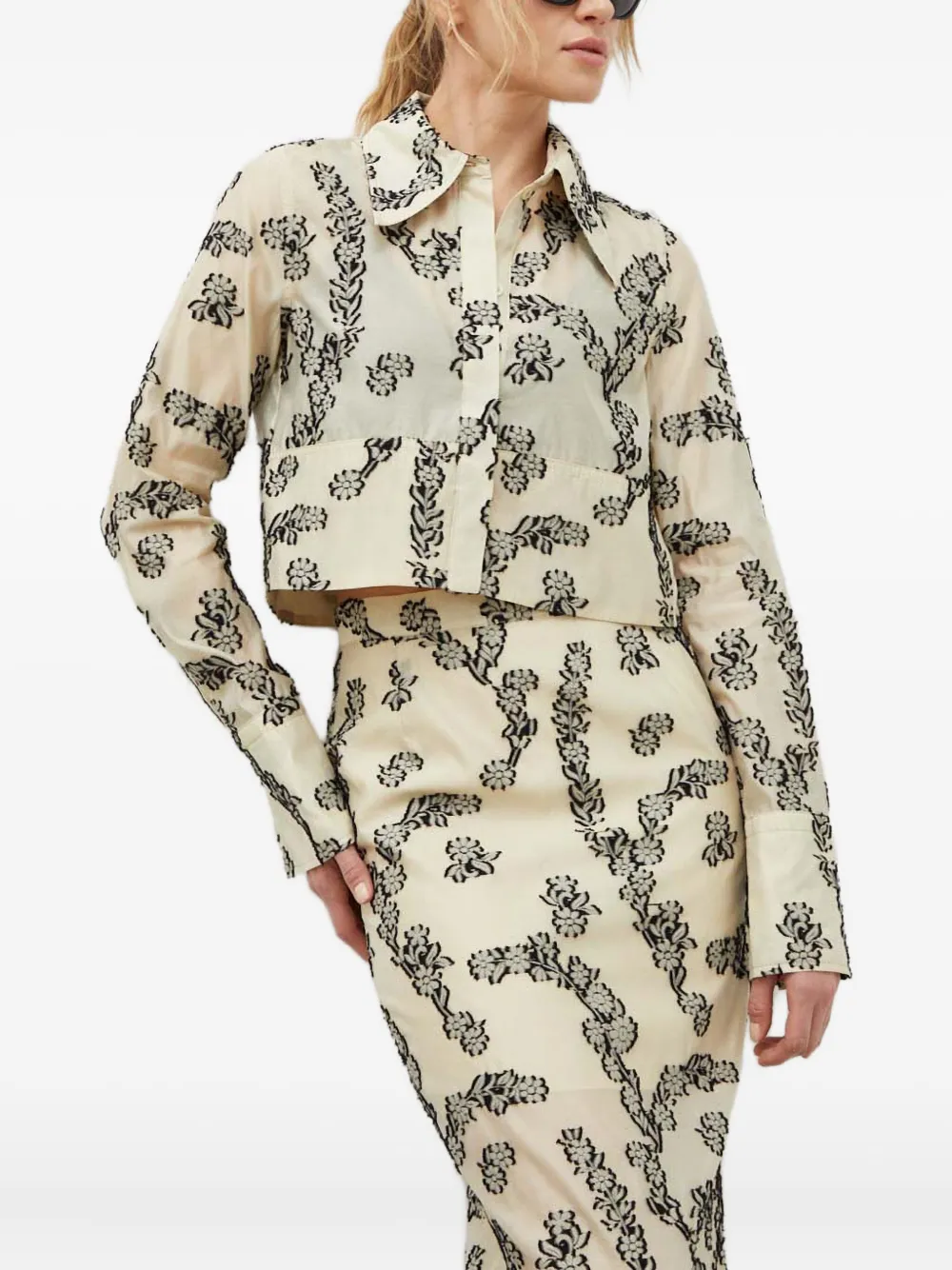 Day Birger Et Mikkelsen floral cropped blouse | Neutrals | Image 1